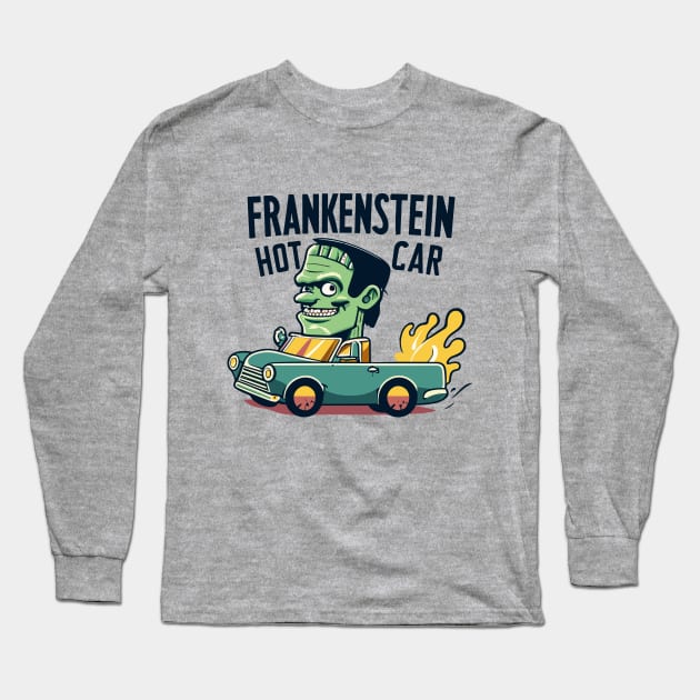 Frankenstein Hot Rod Monster Car Long Sleeve T-Shirt by Kingrocker Clothing